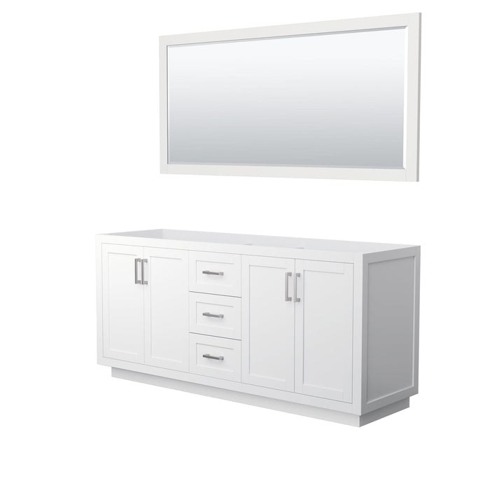 Wyndham Collection WCF292972DWHCXSXXM70 Miranda 72 Inch Double Bathroom Vanity in White, No Countertop, No Sink, Brushed Nickel Trim, 70 Inch Mirror