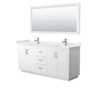 Wyndham Collection WCF292972DWHWCUNSM70 Miranda 72 Inch Double Bathroom Vanity in White, White Cultured Marble Countertop, Undermount Square Sinks, Brushed Nickel Trim, 70 Inch Mirror