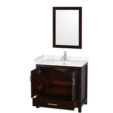 Load image into Gallery viewer, Wyndham Collection WCS141436SESC2UNSM24 Sheffield 36 Inch Single Bathroom Vanity in Espresso, Carrara Cultured Marble Countertop, Undermount Square Sink, 24 Inch Mirror