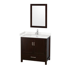 Load image into Gallery viewer, Wyndham Collection WCS141436SESC2UNSM24 Sheffield 36 Inch Single Bathroom Vanity in Espresso, Carrara Cultured Marble Countertop, Undermount Square Sink, 24 Inch Mirror