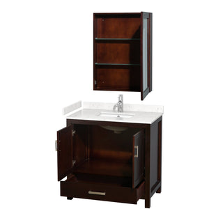 Wyndham Collection WCS141436SESC2UNSMED Sheffield 36 Inch Single Bathroom Vanity in Espresso, Carrara Cultured Marble Countertop, Undermount Square Sink, Medicine Cabinet