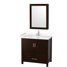Load image into Gallery viewer, Wyndham Collection WCS141436SESC2UNSMED Sheffield 36 Inch Single Bathroom Vanity in Espresso, Carrara Cultured Marble Countertop, Undermount Square Sink, Medicine Cabinet