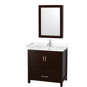 Wyndham Collection WCS141436SESC2UNSMED Sheffield 36 Inch Single Bathroom Vanity in Espresso, Carrara Cultured Marble Countertop, Undermount Square Sink, Medicine Cabinet