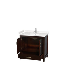 Load image into Gallery viewer, Wyndham Collection WCS141436SESC2UNSMXX Sheffield 36 Inch Single Bathroom Vanity in Espresso, Carrara Cultured Marble Countertop, Undermount Square Sink, No Mirror