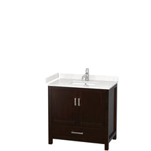 Load image into Gallery viewer, Wyndham Collection WCS141436SESC2UNSMXX Sheffield 36 Inch Single Bathroom Vanity in Espresso, Carrara Cultured Marble Countertop, Undermount Square Sink, No Mirror