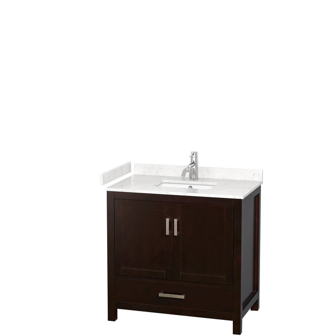 Wyndham Collection WCS141436SESC2UNSMXX Sheffield 36 Inch Single Bathroom Vanity in Espresso, Carrara Cultured Marble Countertop, Undermount Square Sink, No Mirror