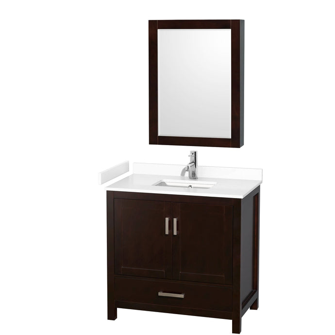 Wyndham Collection WCS141436SESWCUNSMED Sheffield 36 Inch Single Bathroom Vanity in Espresso, White Cultured Marble Countertop, Undermount Square Sink, Medicine Cabinet