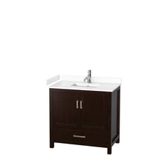 Load image into Gallery viewer, Wyndham Collection WCS141436SESWCUNSMXX Sheffield 36 Inch Single Bathroom Vanity in Espresso, White Cultured Marble Countertop, Undermount Square Sink, No Mirror