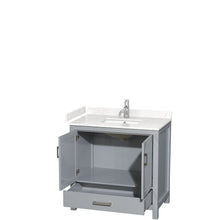 Load image into Gallery viewer, Wyndham Collection WCS141436SGYC2UNSMXX Sheffield 36 Inch Single Bathroom Vanity in Gray, Carrara Cultured Marble Countertop, Undermount Square Sink, No Mirror