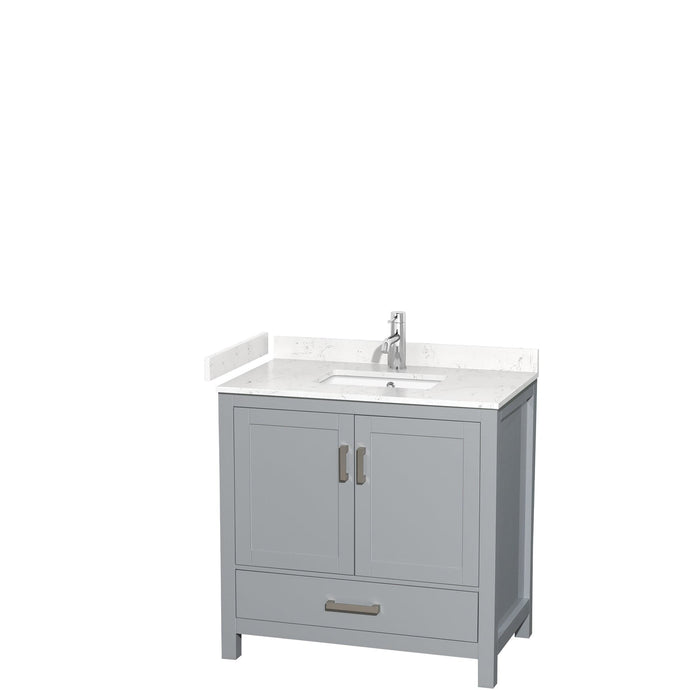 Wyndham Collection WCS141436SGYC2UNSMXX Sheffield 36 Inch Single Bathroom Vanity in Gray, Carrara Cultured Marble Countertop, Undermount Square Sink, No Mirror
