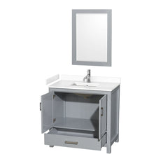 Load image into Gallery viewer, Wyndham Collection WCS141436SGYWCUNSM24 Sheffield 36 Inch Single Bathroom Vanity in Gray, White Cultured Marble Countertop, Undermount Square Sink, 24 Inch Mirror