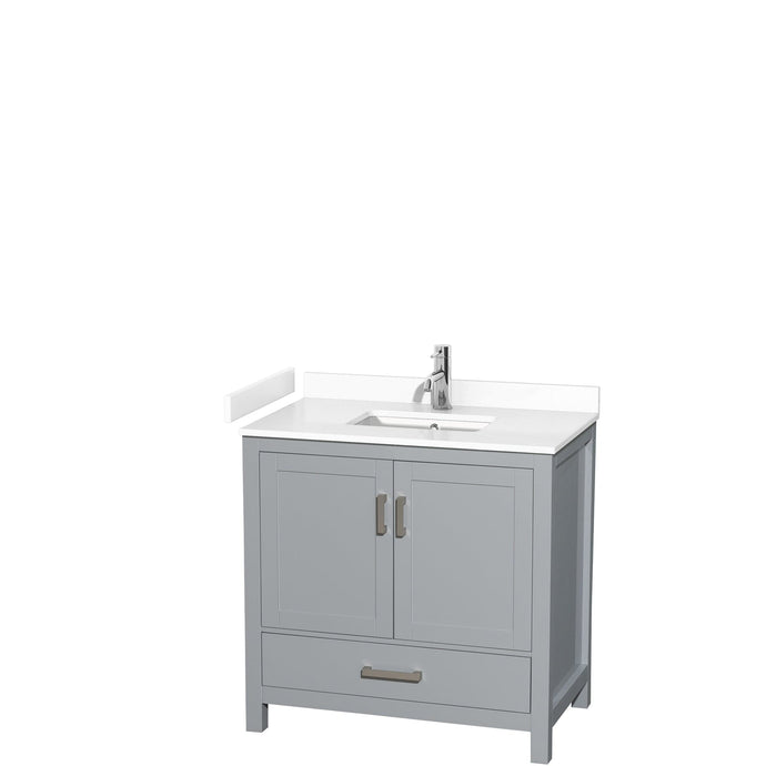 Wyndham Collection WCS141436SGYWCUNSMXX Sheffield 36 Inch Single Bathroom Vanity in Gray, White Cultured Marble Countertop, Undermount Square Sink, No Mirror