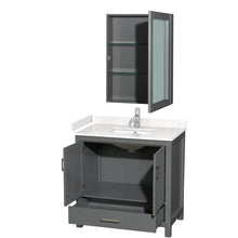 Load image into Gallery viewer, Wyndham Collection WCS141436SKGC2UNSMED Sheffield 36 Inch Single Bathroom Vanity in Dark Gray, Carrara Cultured Marble Countertop, Undermount Square Sink, Medicine Cabinet