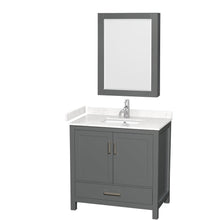 Load image into Gallery viewer, Wyndham Collection WCS141436SKGC2UNSMED Sheffield 36 Inch Single Bathroom Vanity in Dark Gray, Carrara Cultured Marble Countertop, Undermount Square Sink, Medicine Cabinet