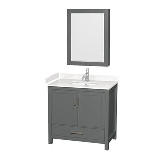 Wyndham Collection WCS141436SKGC2UNSMED Sheffield 36 Inch Single Bathroom Vanity in Dark Gray, Carrara Cultured Marble Countertop, Undermount Square Sink, Medicine Cabinet
