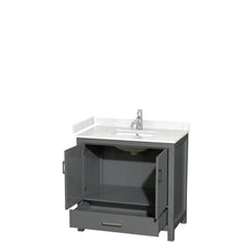 Load image into Gallery viewer, Wyndham Collection WCS141436SKGC2UNSMXX Sheffield 36 Inch Single Bathroom Vanity in Dark Gray, Carrara Cultured Marble Countertop, Undermount Square Sink, No Mirror