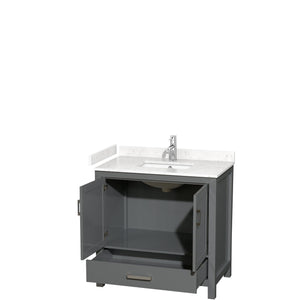 Wyndham Collection WCS141436SKGC2UNSMXX Sheffield 36 Inch Single Bathroom Vanity in Dark Gray, Carrara Cultured Marble Countertop, Undermount Square Sink, No Mirror