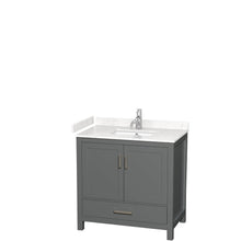 Load image into Gallery viewer, Wyndham Collection WCS141436SKGC2UNSMXX Sheffield 36 Inch Single Bathroom Vanity in Dark Gray, Carrara Cultured Marble Countertop, Undermount Square Sink, No Mirror