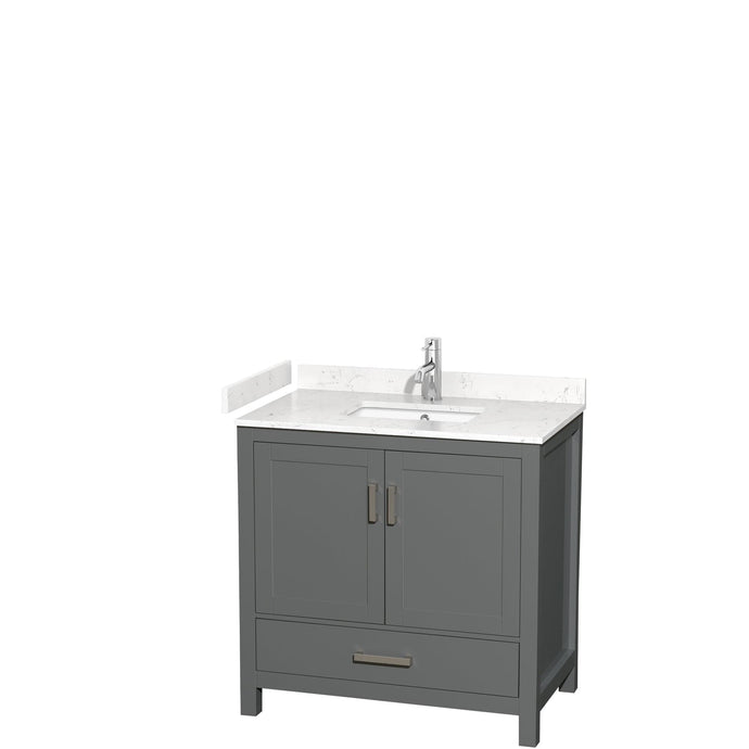 Wyndham Collection WCS141436SKGC2UNSMXX Sheffield 36 Inch Single Bathroom Vanity in Dark Gray, Carrara Cultured Marble Countertop, Undermount Square Sink, No Mirror