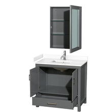 Load image into Gallery viewer, Wyndham Collection WCS141436SKGWCUNSMED Sheffield 36 Inch Single Bathroom Vanity in Dark Gray, White Cultured Marble Countertop, Undermount Square Sink, Medicine Cabinet
