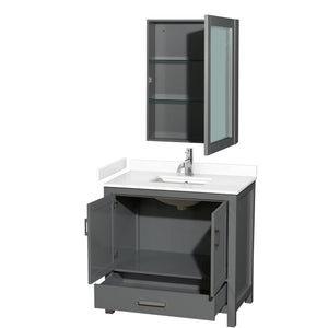 Wyndham Collection WCS141436SKGWCUNSMED Sheffield 36 Inch Single Bathroom Vanity in Dark Gray, White Cultured Marble Countertop, Undermount Square Sink, Medicine Cabinet