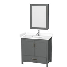 Load image into Gallery viewer, Wyndham Collection WCS141436SKGWCUNSMED Sheffield 36 Inch Single Bathroom Vanity in Dark Gray, White Cultured Marble Countertop, Undermount Square Sink, Medicine Cabinet