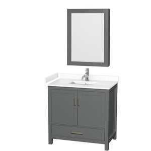 Wyndham Collection WCS141436SKGWCUNSMED Sheffield 36 Inch Single Bathroom Vanity in Dark Gray, White Cultured Marble Countertop, Undermount Square Sink, Medicine Cabinet