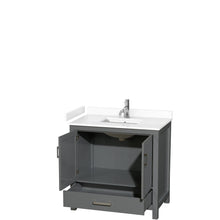 Load image into Gallery viewer, Wyndham Collection WCS141436SKGWCUNSMXX Sheffield 36 Inch Single Bathroom Vanity in Dark Gray, White Cultured Marble Countertop, Undermount Square Sink, No Mirror