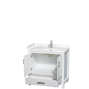 Wyndham Collection WCS141436SWHC2UNSMXX Sheffield 36 Inch Single Bathroom Vanity in White, Carrara Cultured Marble Countertop, Undermount Square Sink, No Mirror