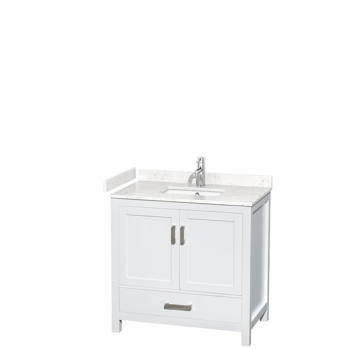 Wyndham Collection WCS141436SWHC2UNSMXX Sheffield 36 Inch Single Bathroom Vanity in White, Carrara Cultured Marble Countertop, Undermount Square Sink, No Mirror