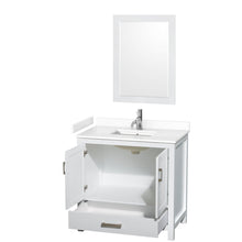 Load image into Gallery viewer, Wyndham Collection WCS141436SWHWCUNSM24 Sheffield 36 Inch Single Bathroom Vanity in White, White Cultured Marble Countertop, Undermount Square Sink, 24 Inch Mirror