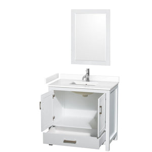 Wyndham Collection WCS141436SWHWCUNSM24 Sheffield 36 Inch Single Bathroom Vanity in White, White Cultured Marble Countertop, Undermount Square Sink, 24 Inch Mirror