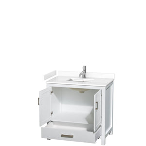 Wyndham Collection WCS141436SWHWCUNSMXX Sheffield 36 Inch Single Bathroom Vanity in White, White Cultured Marble Countertop, Undermount Square Sink, No Mirror