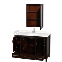 Load image into Gallery viewer, Wyndham Collection WCS141448SESC2UNSMED Sheffield 48 Inch Single Bathroom Vanity in Espresso, Carrara Cultured Marble Countertop, Undermount Square Sink, Medicine Cabinet