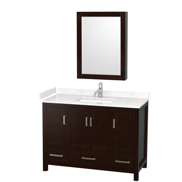 Wyndham Collection WCS141448SESC2UNSMED Sheffield 48 Inch Single Bathroom Vanity in Espresso, Carrara Cultured Marble Countertop, Undermount Square Sink, Medicine Cabinet