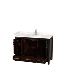 Load image into Gallery viewer, Wyndham Collection WCS141448SESC2UNSMXX Sheffield 48 Inch Single Bathroom Vanity in Espresso, Carrara Cultured Marble Countertop, Undermount Square Sink, No Mirror