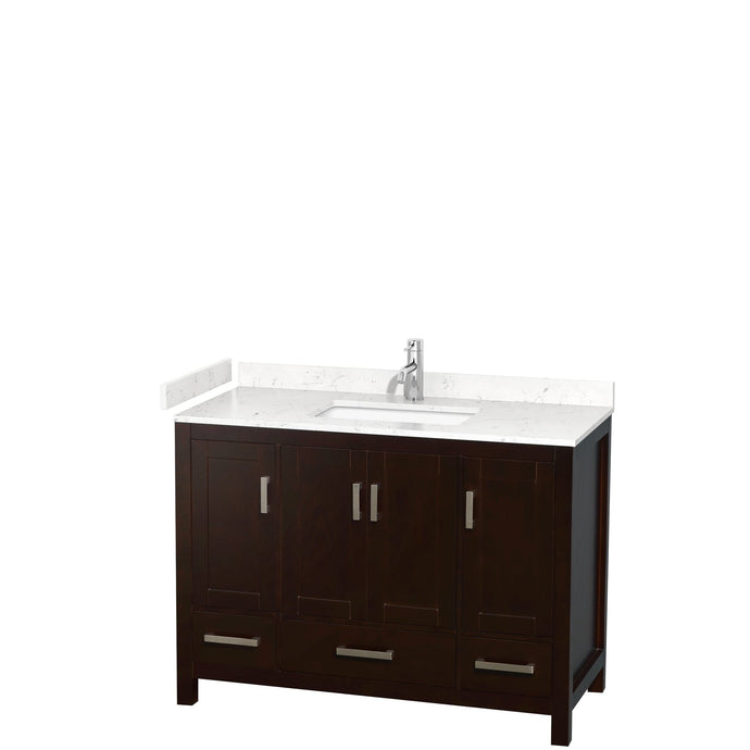 Wyndham Collection WCS141448SESC2UNSMXX Sheffield 48 Inch Single Bathroom Vanity in Espresso, Carrara Cultured Marble Countertop, Undermount Square Sink, No Mirror