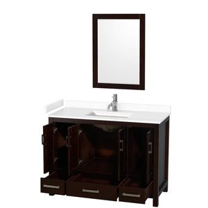 Wyndham Collection WCS141448SESWCUNSM24 Sheffield 48 Inch Single Bathroom Vanity in Espresso, White Cultured Marble Countertop, Undermount Square Sink, 24 Inch Mirror