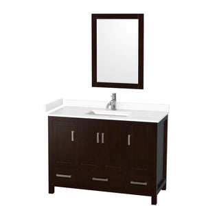 Wyndham Collection WCS141448SESWCUNSM24 Sheffield 48 Inch Single Bathroom Vanity in Espresso, White Cultured Marble Countertop, Undermount Square Sink, 24 Inch Mirror