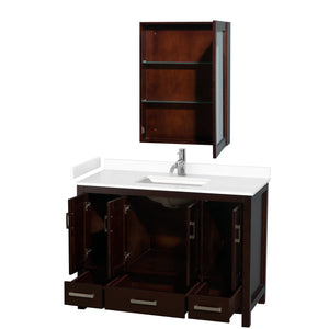 Wyndham Collection WCS141448SESWCUNSMED Sheffield 48 Inch Single Bathroom Vanity in Espresso, White Cultured Marble Countertop, Undermount Square Sink, Medicine Cabinet