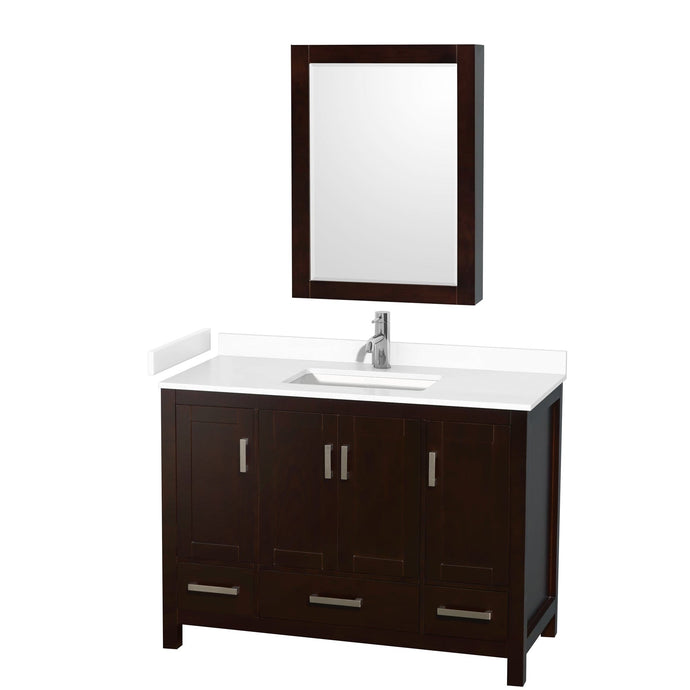 Wyndham Collection WCS141448SESWCUNSMED Sheffield 48 Inch Single Bathroom Vanity in Espresso, White Cultured Marble Countertop, Undermount Square Sink, Medicine Cabinet
