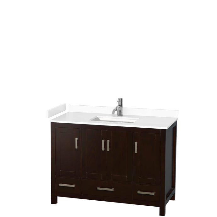 Wyndham Collection WCS141448SESWCUNSMXX Sheffield 48 Inch Single Bathroom Vanity in Espresso, White Cultured Marble Countertop, Undermount Square Sink, No Mirror