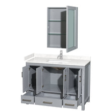Load image into Gallery viewer, Wyndham Collection WCS141448SGYC2UNSMED Sheffield 48 Inch Single Bathroom Vanity in Gray, Carrara Cultured Marble Countertop, Undermount Square Sink, Medicine Cabinet