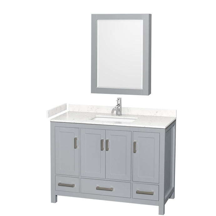 Wyndham Collection WCS141448SGYC2UNSMED Sheffield 48 Inch Single Bathroom Vanity in Gray, Carrara Cultured Marble Countertop, Undermount Square Sink, Medicine Cabinet