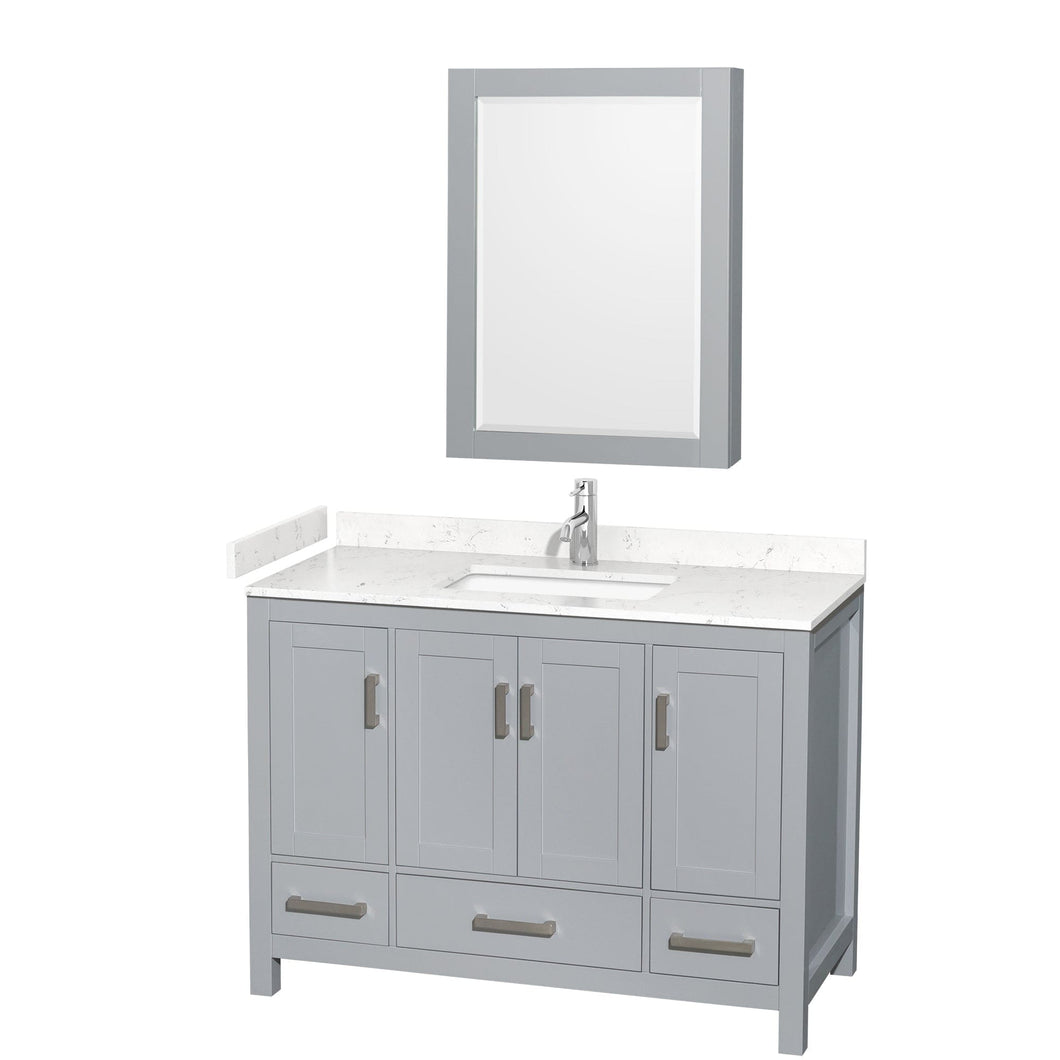 Wyndham Collection WCS141448SGYC2UNSMED Sheffield 48 Inch Single Bathroom Vanity in Gray, Carrara Cultured Marble Countertop, Undermount Square Sink, Medicine Cabinet