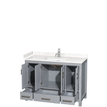 Load image into Gallery viewer, Wyndham Collection WCS141448SGYC2UNSMXX Sheffield 48 Inch Single Bathroom Vanity in Gray, Carrara Cultured Marble Countertop, Undermount Square Sink, No Mirror