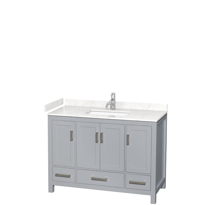 Wyndham Collection WCS141448SGYC2UNSMXX Sheffield 48 Inch Single Bathroom Vanity in Gray, Carrara Cultured Marble Countertop, Undermount Square Sink, No Mirror