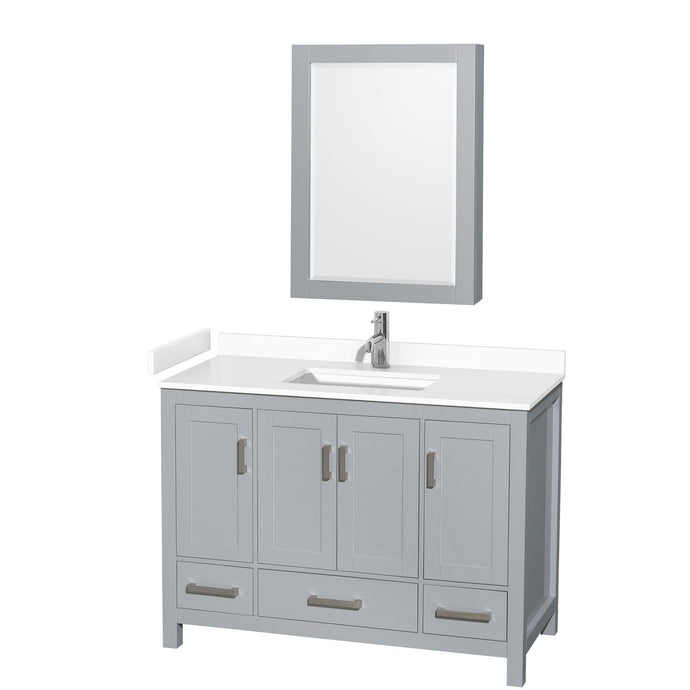 Wyndham Collection WCS141448SGYWCUNSMED Sheffield 48 Inch Single Bathroom Vanity in Gray, White Cultured Marble Countertop, Undermount Square Sink, Medicine Cabinet