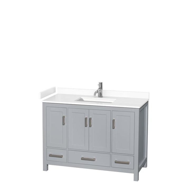Wyndham Collection WCS141448SGYWCUNSMXX Sheffield 48 Inch Single Bathroom Vanity in Gray, White Cultured Marble Countertop, Undermount Square Sink, No Mirror