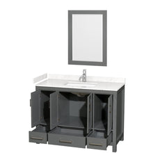 Load image into Gallery viewer, Wyndham Collection WCS141448SKGC2UNSM24 Sheffield 48 Inch Single Bathroom Vanity in Dark Gray, Carrara Cultured Marble Countertop, Undermount Square Sink, 24 Inch Mirror